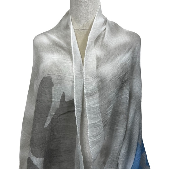 Huge Oversized Summer Scarf Beach Wrap Coverup, Blue, Gray, White - Picture 5 of 8